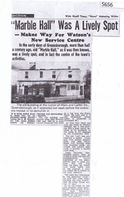 Newspaper Clipping (copy), Diamond Valley News, "Marble Hall" was a lively spot", 1964_