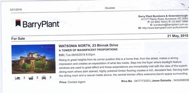 Advertising Leaflet, 23 Binnak Drive Watsonia North, 21/05/2018