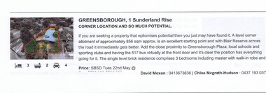 Advertising Leaflet, 1 Sunderland Rise Greensborough, 22/05/2018