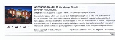 Advertising Leaflet, 26 Manatunga Circuit Greensborough, 26/05/2018