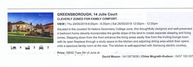 Advertising Leaflet, 14 Julie Court Greensborough, 26/05/2018