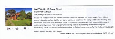 Advertising Leaflet, Barry Plant Bundoora, 12 Barry Street Watsonia, 19/05/2018
