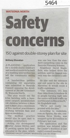 Newspaper Clipping, Diamond Valley Leader, Safety concerns, 18/07/2018