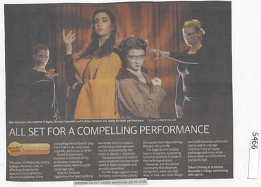 Newspaper Clipping, Diamond Valley Leader, All set for a compelling performance [St Helena Secondary College SH8730], 25/07/2018