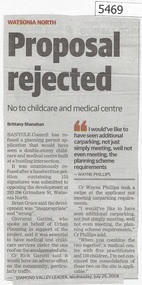 Newspaper Clipping, Diamond Valley Leader, Proposal rejected, 25/07/2018