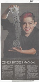 Newspaper Clipping, Diamond Valley Leader, Zeke's success magical [Greenhills Primary School GH4893], 08/08/2018