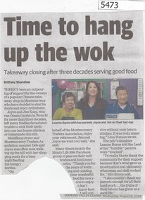 Newspaper Clipping, Diamond Valley Leader, Time to hang up the wok, 08/08/2018