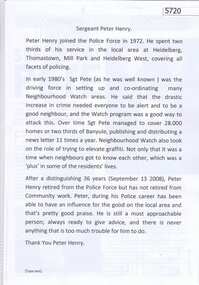 Document, with newspaper clippings, Sergeant Peter Henry, 13/09/2008