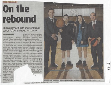 Newspaper Clipping, Diamond Valley Leader, On the rebound [Greensborough College Gr8750], 22/08/2018