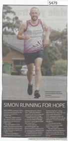 Newspaper Clipping, Diamond Valley Leader, Simon running for hope, 29/08/2018