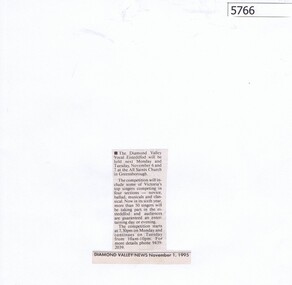 Newspaper Clipping, Diamond Valley News, Diamond Valley Vocal Eisteddfod 1995, 01/11/1995