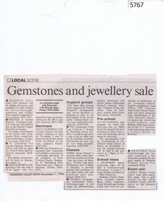 Newspaper Clipping, Diamond Valley News, Gemstones and Jewellery sale, 01/11/1995