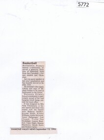 Newspaper Clipping, Diamond Valley News, Basketball, 13/09/1995