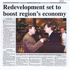 Newspaper Clipping, Diamond Valley News, Redevelopment set to boost region's economy, 23/08/1995