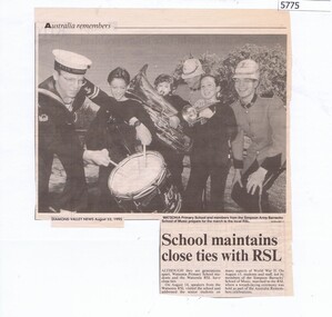 Newspaper Clipping, Diamond Valley News, School maintains close ties with RSL, 23/08/1995