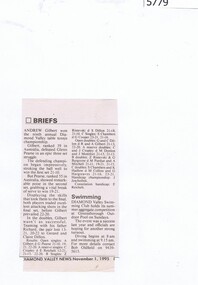 Newspaper Clipping, Diamond Valley News, Briefs: Andrew Gilbert, 01/11/1995