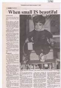 Newspaper Clipping, Diamond Valley News, When small IS beautiful, 01/11/1995