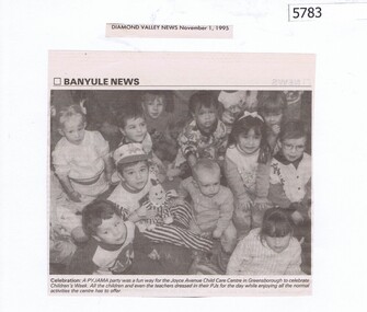 Newspaper Clipping, Diamond Valley News, Banyule News: Joyce Avenue Child Care Centre, 01/11/1995