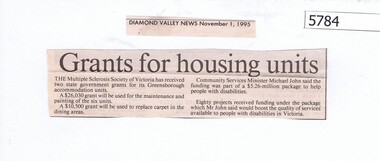 Newspaper Clipping, Diamond Valley News, Grants for housing units, 01/11/1995