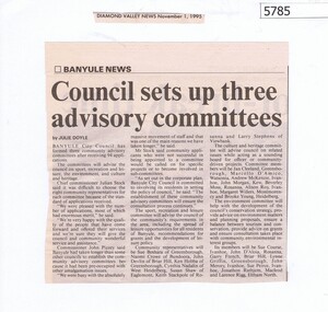 Newspaper Clipping, Council sets up three advisory committees, 01/11/1995