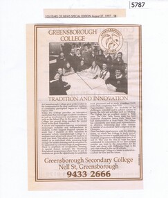 Newspaper Clipping, Greensborough College, 27/08/1997