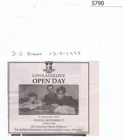 Newspaper Clipping, Diamond Valley News, Loyola College Open Day 1995, 13/09/1995