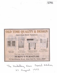 Newspaper Clipping, Heidelberg News, Purdy's Furniture, 27/08/1997