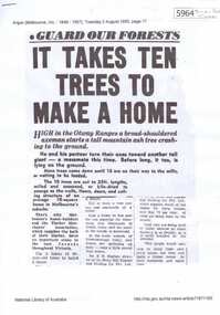 Newspaper Clipping, The Argus, Guard our forests: It takes ten trees to make a home, 02/08/1955