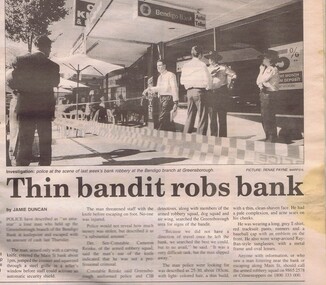 Newspaper Clipping - Digital Image, Thin Bandit Robs Bendigo Bank, 1990s