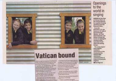 Newspaper Clipping - Digital Image, Vatican bound [Greensborough Primary School Gr2062], 09/06/2004