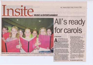 Newspaper Clipping - Digital Image, All's ready for carols [Greensborough Primary School Gr2062], 30/11/2004