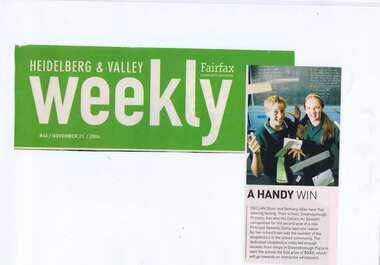 Newspaper Clipping - Digital Image, A handy win [Greensborough Primary School Gr2062], 21/11/2006