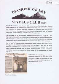 Article, Rosie Bray, Diamond Valley 50's Plus Club, by Rosie Bray, 08/09/2018