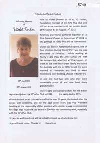 Article, Rosie Bray et al, Tribute to Violet Forber, by Rosie Bray; with eulogy by Dennis Richards, 2018_08