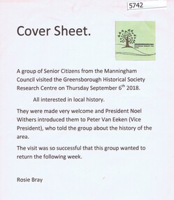 Article, Rosie Bray, Visitors to GHS, 06/09/2018