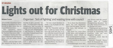 Newspaper Clipping, Diamond Valley Leader, Lights out for Christmas, 31/10/2018