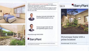 Advertising Leaflet, Barry Plant Greensborough, 156 Nell Street Greensborough, 27/10/2018