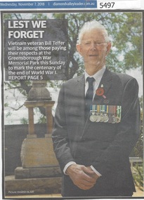 Newspaper Clipping, Diamond Valley Leader, Lest We Forget, 07/11/2018