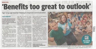 Newspaper Clipping, Diamond Valley Leader, 'Benefits too great to outlook', 07/11/2018