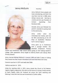 Article, and Newspaper clipping, Rosie Bray et al, Jenny McGuirk, by Rosie Bray; and, My meaning and purpose, by Jenny McGuirk, 25/09/2018