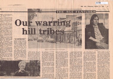 Newspaper Clipping, Jane Sullivan, Our warring hill tribes, by Jane Sullivan, 17/10/1979
