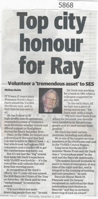 Newspaper Clipping, Diamond Valley Leader, Top city honour for Ray, 14/11/2018