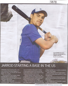 Newspaper Clipping, Diamond Valley Leader, Jarrod starting a base in the US, 21/11/2018
