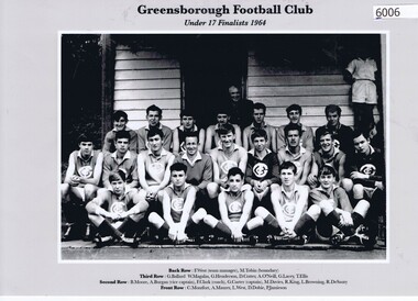 Photograph, Greensborough Football Club et al, Greensborough Football Club. Under 17 Finalists 1964, 1964_