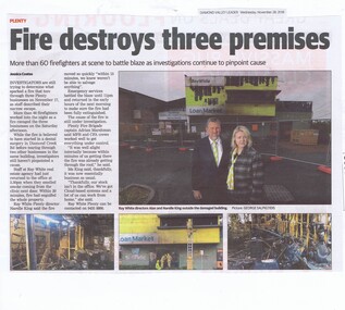 Newspaper Clipping, Diamond Valley Leader, Fire destroys three premises, 28/11/2018