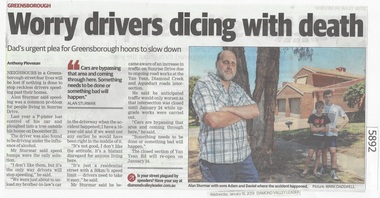 Newspaper Clipping, Worry drivers dicing with death, 16/01/2019