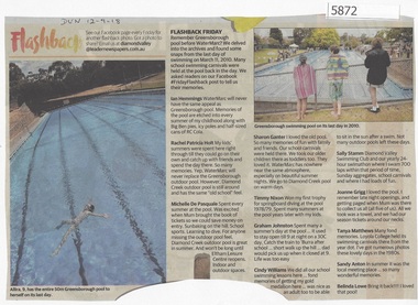 Newspaper Clipping, Diamond Valley Leader, Flashback Friday [Greensborough Swimming Pool], 12/09/2018