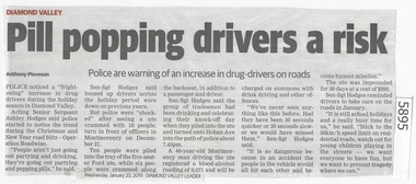 Newspaper Clipping, Diamond Valley Leader, Pill popping drivers a risk, 23/01/2019