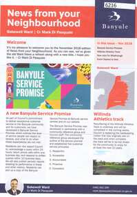 Newsletter, Mark Di Pasquale, News from our Neighbourhood: Bakewell Ward, by Mark Di Pasquale, Nov 2018, 2018