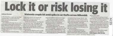 Newspaper Clipping, Diamond Valley Leader, Lock it or risk losing it, 13/02/2019